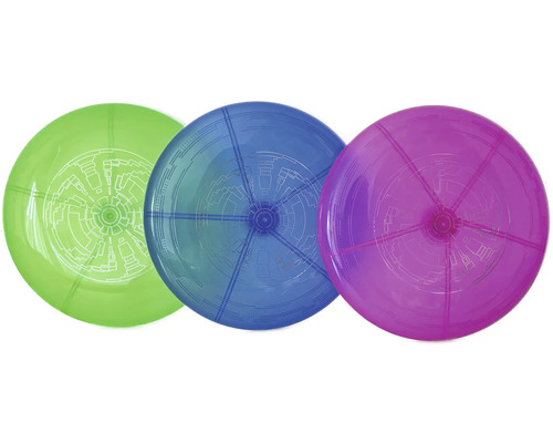Létající talíř se světelnými efekty Ø 23 cm 1 ks, různé barvy Tři barevné frisbee disky se vzorem