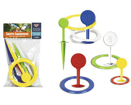 Venkovní hra házení kroužků sada 14 cm Kroužkový házecí hra s barevnými kroužky a tyčemi