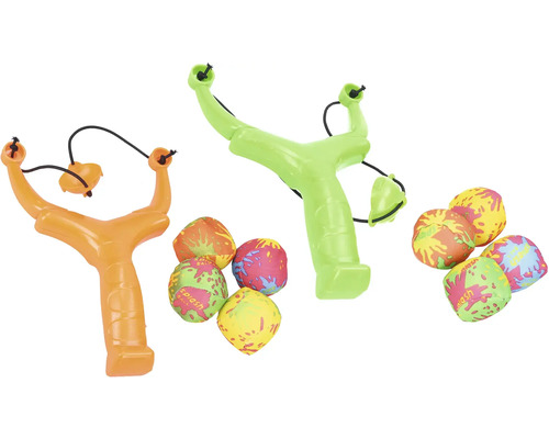 Prak se 4 vodními bombami 21 cm 1 ks, různé barvy Dva praky a stříkací koule