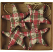 Čtyři kostkované hvězdy jako ozdoba na stromek v krabici