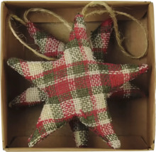 Dekorativní hvězdy s kostkovaným vzorem a závěsem v kartonovém obalu