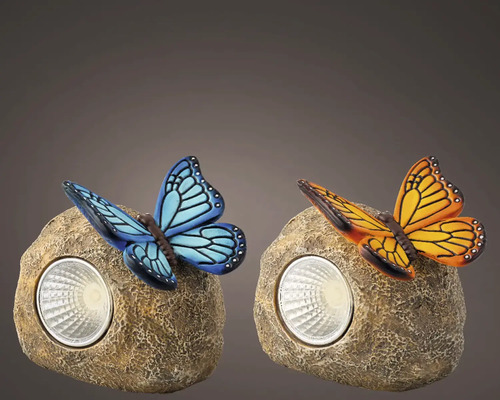 Dvě zahradní světla se vzhledem kamene s motýlími motivy