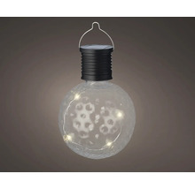 Solární lucerna s kulatou, čirou skleněnou koulí a rukojetí k zavěšení