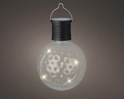 Solární lampa žárovka závěsná Ø 7 x 11 cm Solární lucerna s kulatou, čirou skleněnou koulí a rukojetí k zavěšení