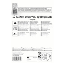 Balení 10 cibulí Allium cepa var. aggregatum Longor s informacemi o umístění, výsadbě a vlastnostech