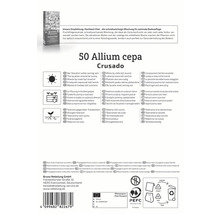 Balení 50 semen cibule Allium cepa Crusado s informacemi o umístění, pěstování a vlastnostech