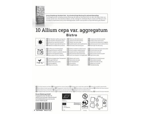 Balení 10 ks Allium cepa var. aggregatum Biztro cibulí, s informacemi o stanovišti, výsadbě a vlastnostech
