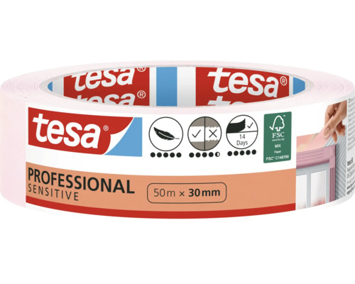 Maskovací páska Tesa Sensitive 50m x 30mm Tesa Professional Sensitive krepová maskovací páska 50 m x 30 mm
