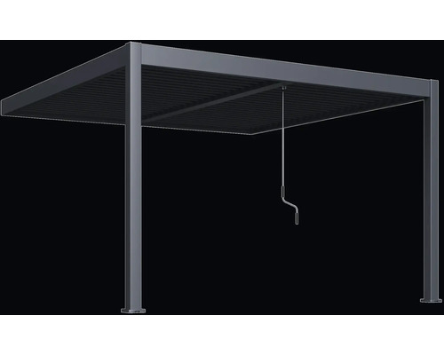 Volně stojící lamelová pergola s klikou pro nastavení lamel.