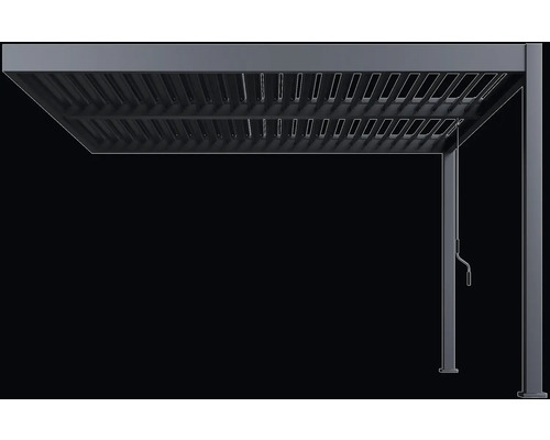 Detailní pohled na moderní pergolu s lamelovou střechou