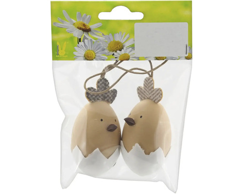 Velikonoční dekorace závěsná kuřátka ve vajíčku 7 cm 2 ks Velikonoční dekorace se dvěma kuřátky ve tvaru vejce v sáčku