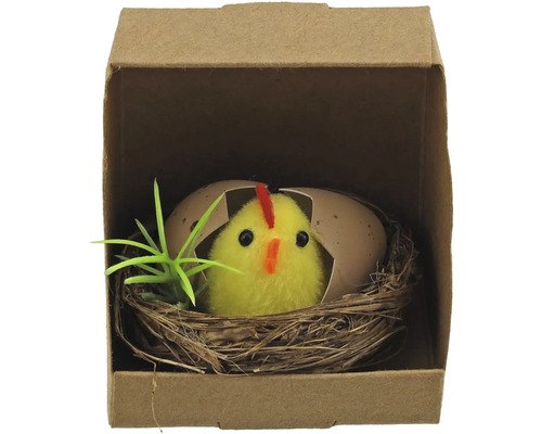 Velikonoční stolní dekorace kuřátko ve vajíčku 5 x 5 x 3 cm Dekorativní kuřátko v hnízdě v kartonové krabici