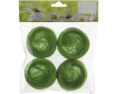 Dekorativní hnízda na vajíčka tmavě zelená 4 ks Čtyři zelená hnízda z rostlinných vláken v balení