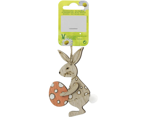Velikonoční dekorace králík závěsný dřevěný 9 x 6 cm Závěsná dekorace velikonoční zajíček s vejcem ze dřeva