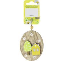 Dekorativní dřevěný přívěsek s motivy domu a stromu