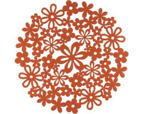 Velikonoční prostírání filcové Ø 33 cm oranžové Dekorativní kulatá prostírání s vyřezávaným květinovým vzorem