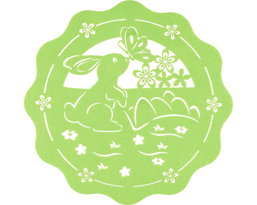 Velikonoční prostírání filcové Ø 33 cm zelené Dekorace s motivem králíka, motýla a květin