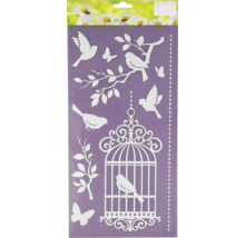 List samolepek s motivy ptáků, motýlů a klecí