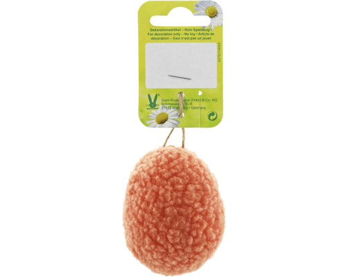Velikonoční dekorace závěsná vajíčko plyšové 7 cm oranžové Dekorativní látkové vejce k zavěšení