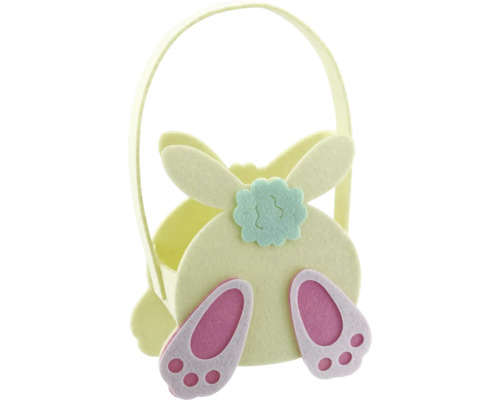 Velikonoční dekorativní taška filc 7 x 14 x 25 cm světle žlutá Velikonoční košík s motivem zajíčka, plstěný košík s držadlem