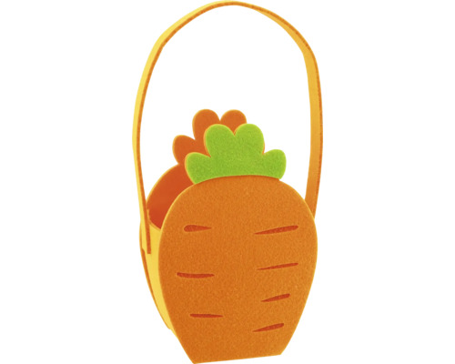 Filcová taška motiv mrkve 7 x 12 x 25 cm oranžová Dárkový koš ve tvaru mrkve z plsti s držadlem