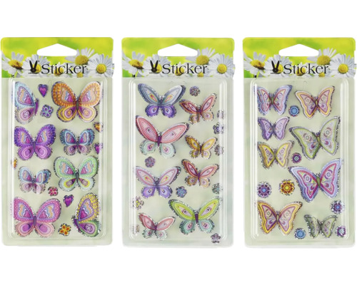 Samolepky 3D motiv motýlů, různé druhy Tři balení samolepek s motýly