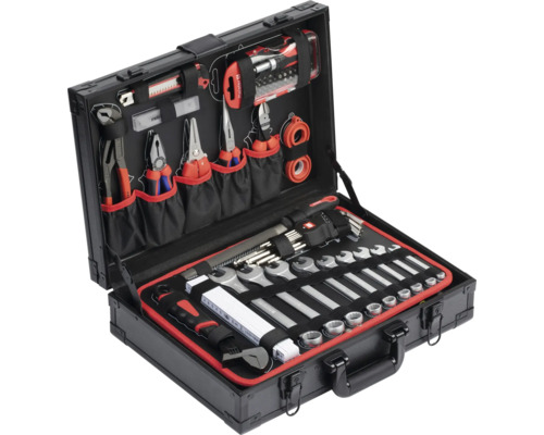 Otevřený kufřík s nářadím s různým nářadím