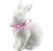 Bílá keramická figurka velikonočního zajíčka s mašlí
