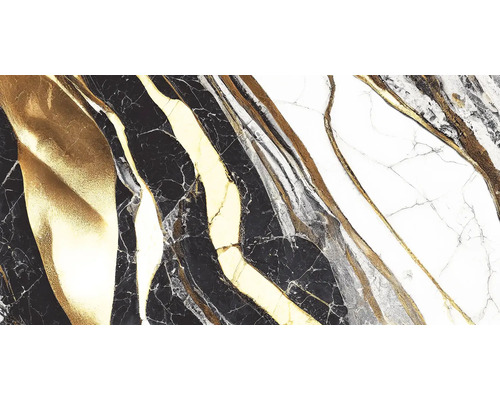 Detail mramorové dlaždice se zlatými, černými a bílými tóny