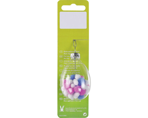 Velikonoční dekorace závěsná vajíčko skleněné Ø 4 x 6 cm růžové Dekorativní předmět s barevnými bambulkami v průhledné kouli