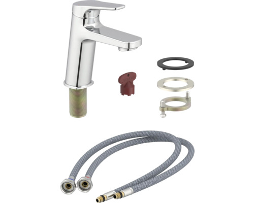 Umyvadlová baterie s montážním příslušenstvím a flexibilními připojovacími hadicemi