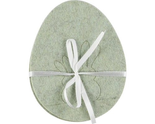 Velikonoční podložka vajíčko filc 12 x 15 cm světle zelená Podložky z plsti ve tvaru vejce s motivem zajíčka a stuhou