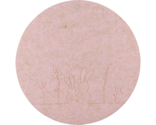 Velikonoční prostírání Ø 33 cm růžové Filcová podložka s motivem králíků a květin