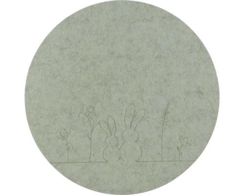 Velikonoční prostírání Ø 33 cm šedozelené Kulatá plstěná podložka s motivem zajíčků a květin