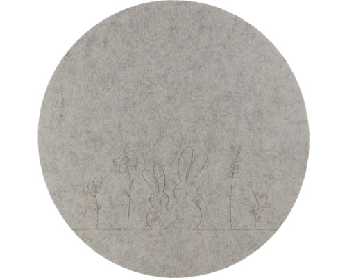 Velikonoční prostírání filcové Ø 33 cm šedé Kulatá plstěná podložka s motivem králíků a květin