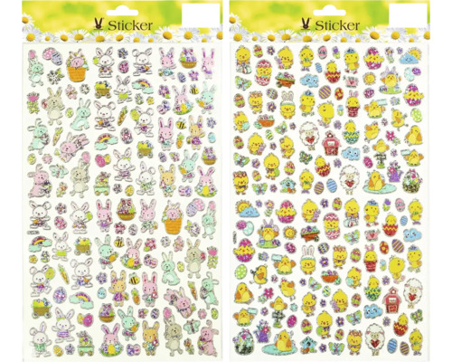 Velikonoční samolepky, různé druhy Arch samolepek s velikonočními motivy, včetně zajíčků a kuřátek