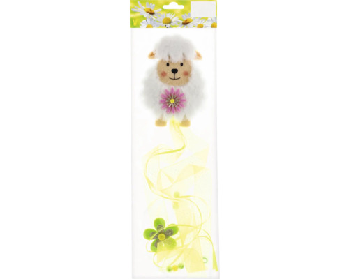 Velikonoční závěs ovečka 41 cm Dekorativní plyšová ovečka s stuhou v blistrovém balení