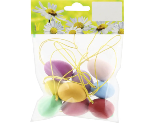 Velikonoční vajíčka závěsná dřevěná 9 ks barevná Balení barevných plastových velikonočních vajíček se závěsem