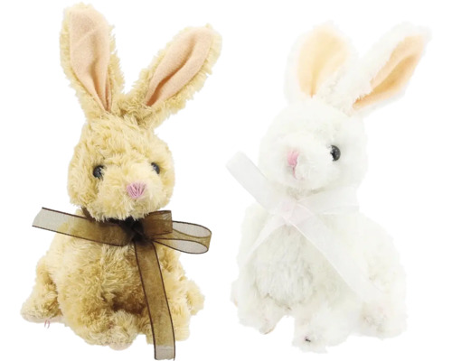 Plyšový zajíc 17 cm 1 ks, různé barvy Dva plyšoví zajíci s mašlí jako dekorace