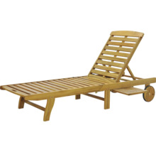Dřevěné lehátko s nastavitelným opěradlem a kolečky do zahrady