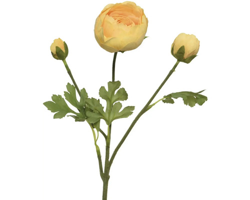 Umělá květina pryskyřníku s poupaty a zelenými listy