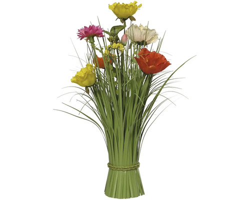 Umělá rostlina okrasná tráva s květy 40 cm Dekorativní kytice s různými umělými květinami a trávami.