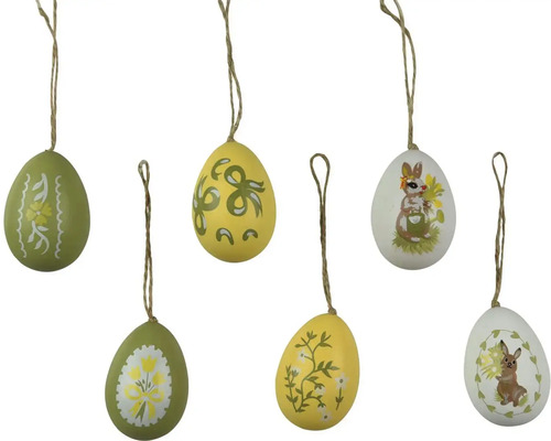 Dekorativní velikonoční vajíčka s různými motivy a závěsy
