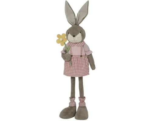 Dekorativní zajíc s šaty a květinou jako dekorace.