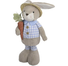 Dekorativní látková panenka ve tvaru zajíce s kloboukem a mrkví
