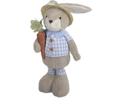 Dekorativní látková panenka ve tvaru zajíce s kloboukem a mrkví