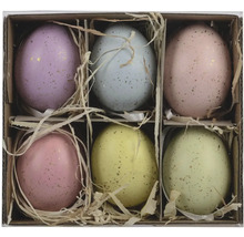 Šest dekorativních velikonočních vajíček v krabici se slámou