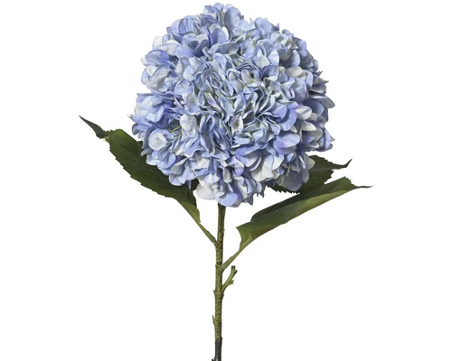 Modrá umělá hortenzie s stonkem a listy