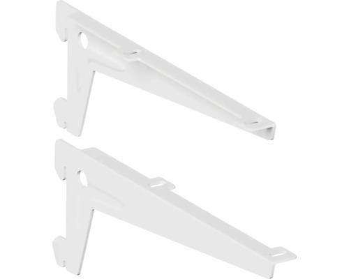 Úhlová konzola D 180 mm, bílá, 2 kusy Dva držáky polic pro montáž na stěnu
