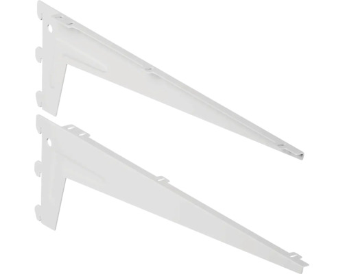 Úhlová konzola D 480 mm, bílá, 2 kusy Dva kovové držáky polic